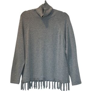 RAFAELLA HEATHER GREY TURTLENECK SWEATER WITH FRINGE SIZE LARGE
